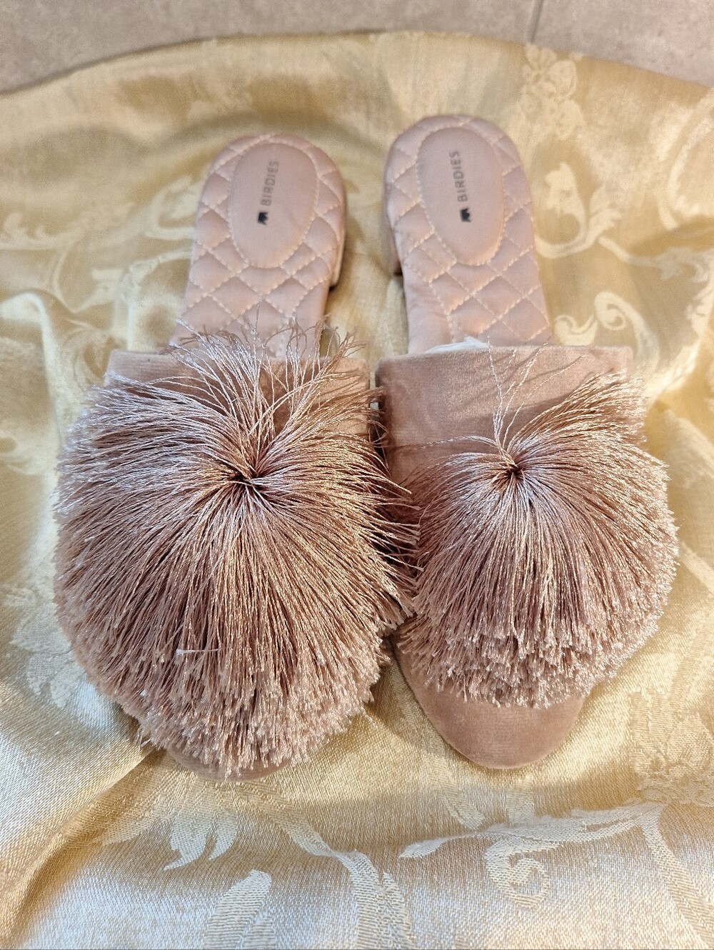 Birdies Blush Pink Pom-Pom Slide Slippers - Picture 2 of 10